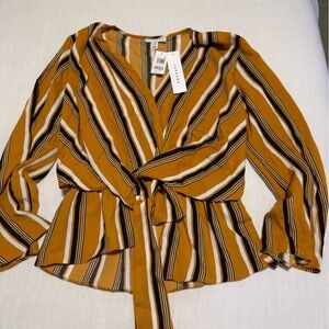TopShop Striped Blouse in Mustard and Black